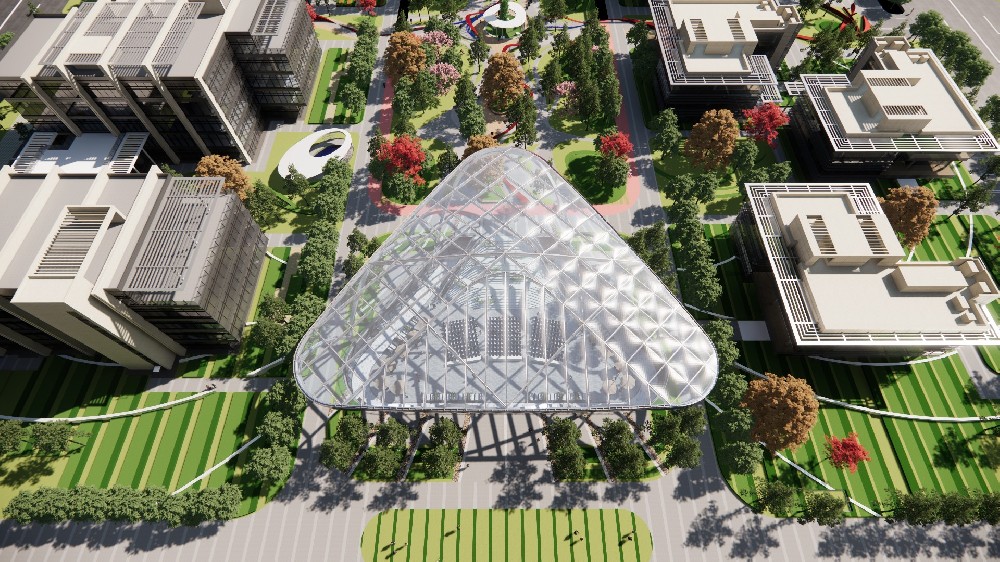 ETFE氣枕與雙曲面空間網殼結合是什么樣?